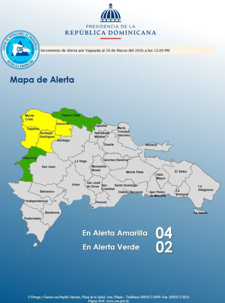 provincias alerta amarilla lluvias RD vaguada